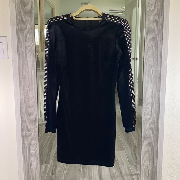 Forever 21 Black Stretchy Velvet Mini Dress M - Picture 1 of 6